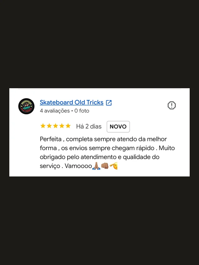 Avaliação de cliente da NB Skate Shop no Google