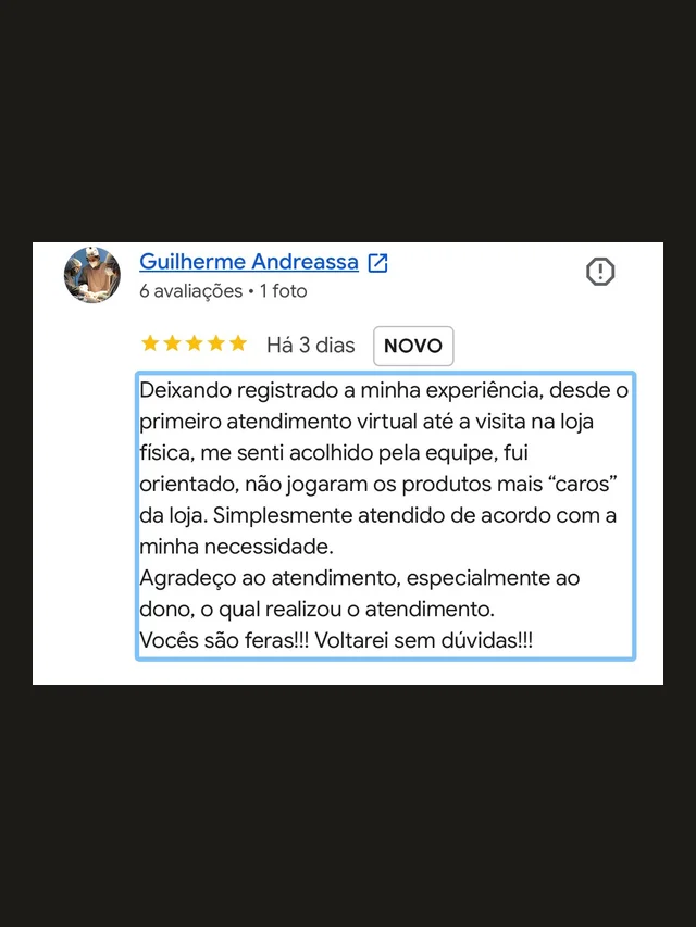 Avaliação de cliente da NB Skate Shop no Google