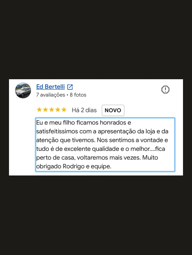 Avaliação de cliente da NB Skate Shop no Google